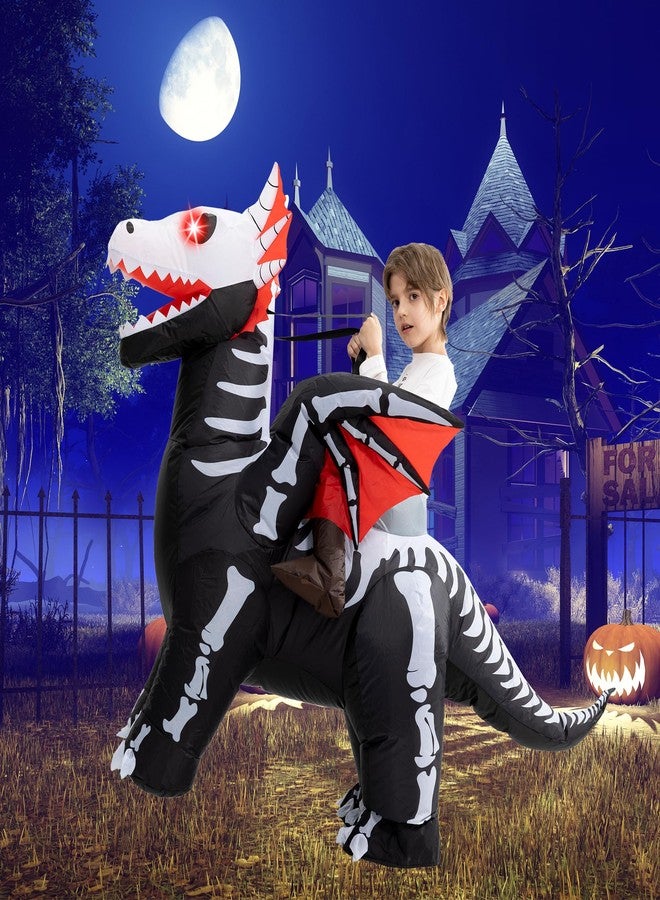 One Casa Inflatable Costume Kids,Blow Up LED Light Eyes Skeleton Dragon Suit,Ride On Halloween Costumes for Boys Girls (7-10YRS) - Image 2